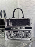 Large Dior Book Tote M1286 White and Black New York Embroidery