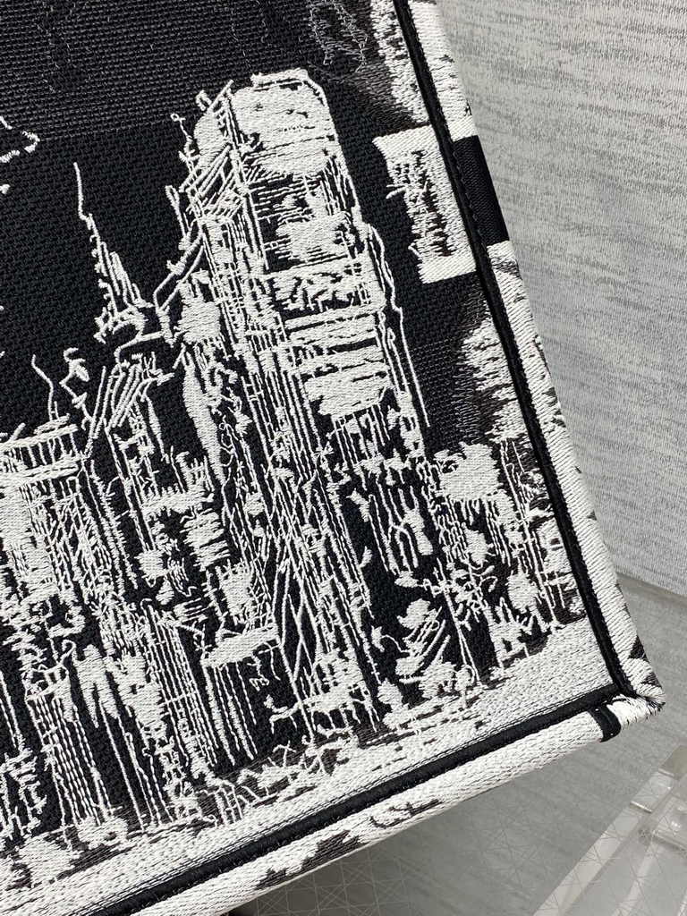 Large Dior Book Tote M1286 White and Black New York Embroidery