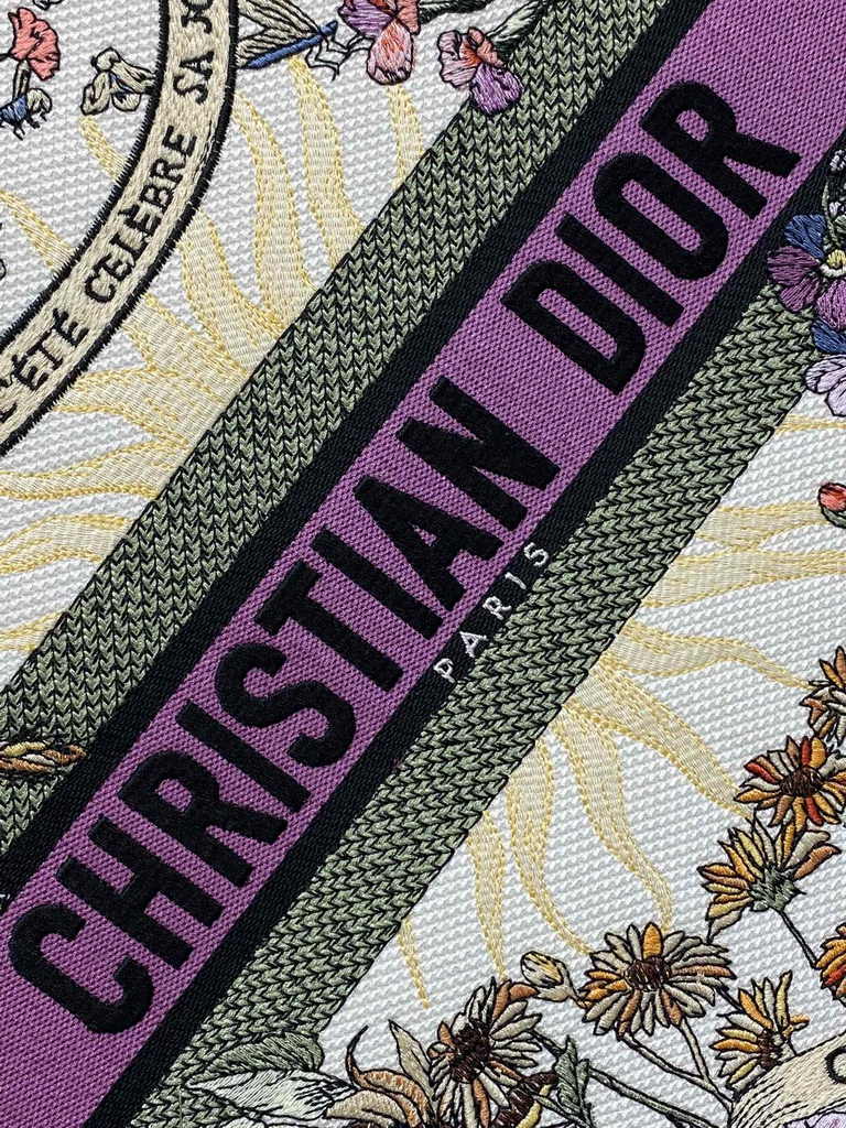 Large Dior Book Tote M1286 Purple Multicolor Dior 4 Saisons Automne Soleil Embroidery