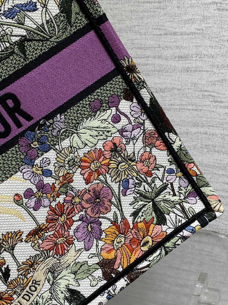 Large Dior Book Tote M1286 Purple Multicolor Dior 4 Saisons Automne Soleil Embroidery