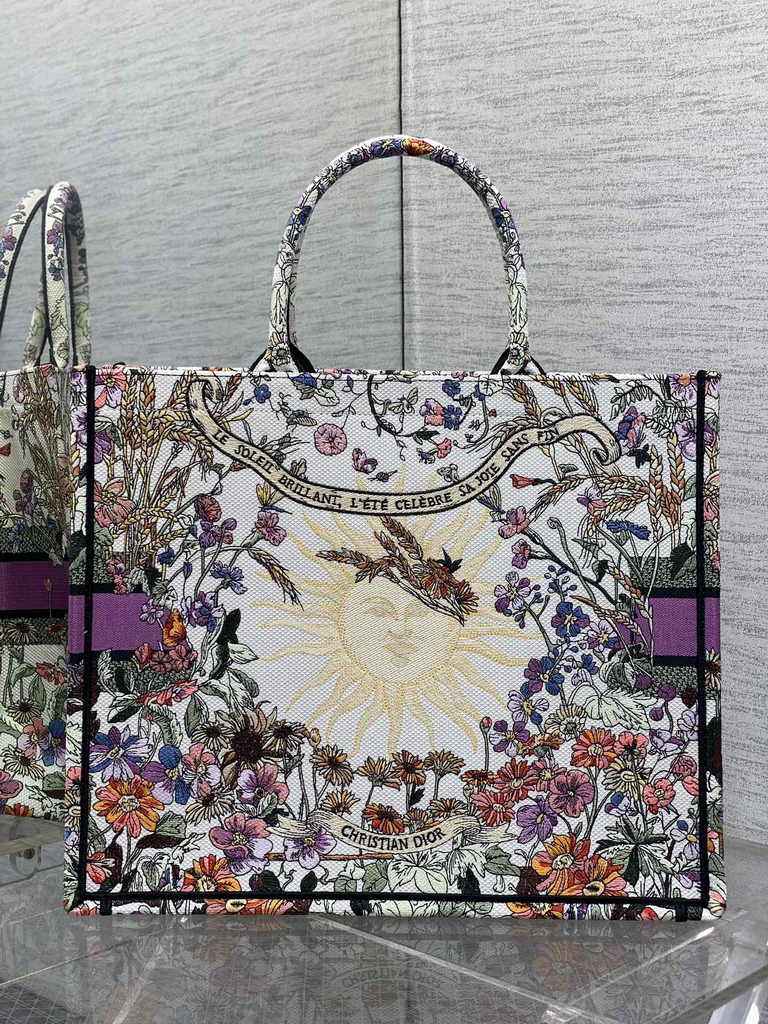 Large Dior Book Tote M1286 Purple Multicolor Dior 4 Saisons Automne Soleil Embroidery