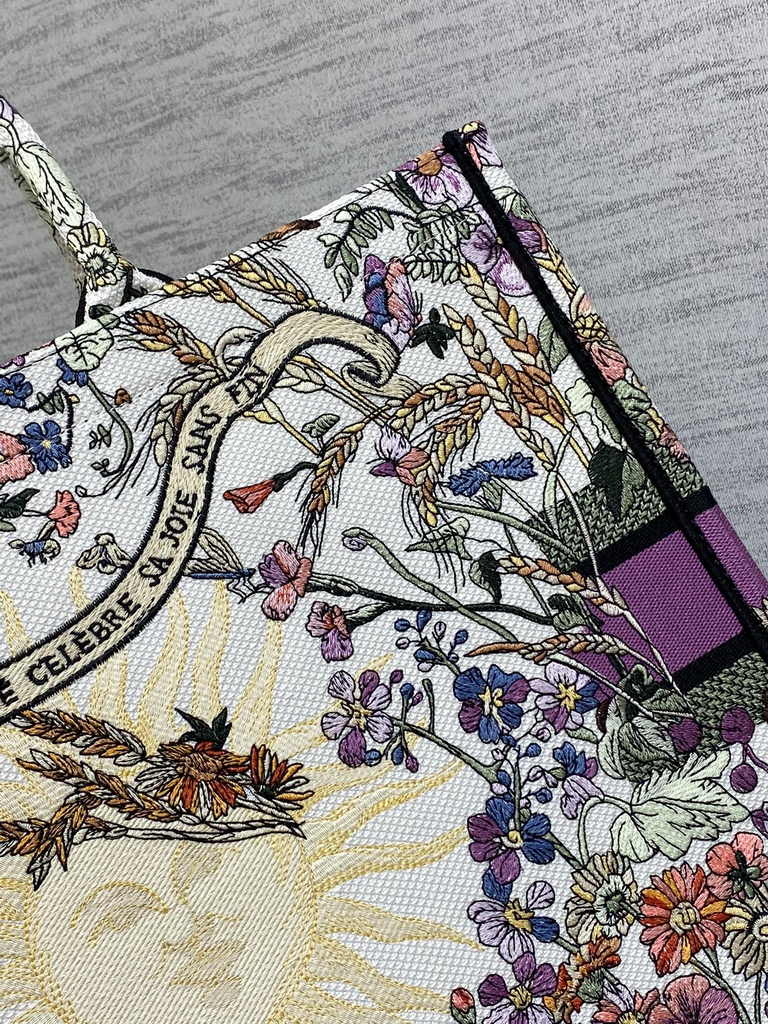 Large Dior Book Tote M1286 Purple Multicolor Dior 4 Saisons Automne Soleil Embroidery