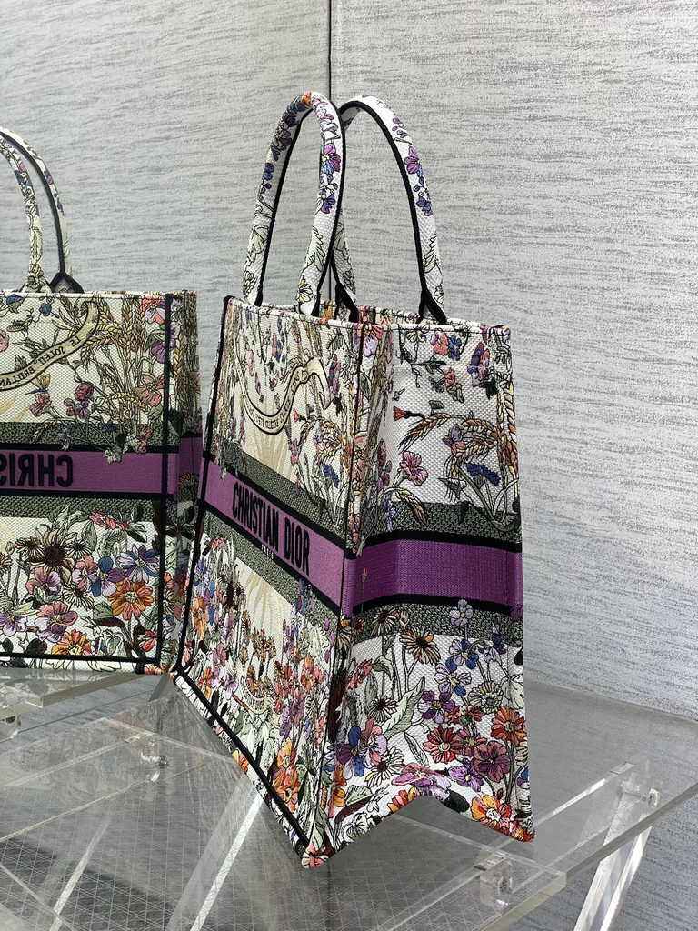 Large Dior Book Tote M1286 Purple Multicolor Dior 4 Saisons Automne Soleil Embroidery