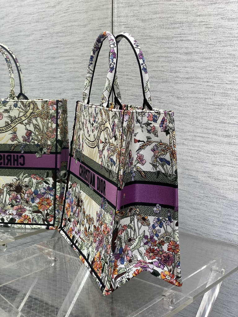 Large Dior Book Tote M1286 Purple Multicolor Dior 4 Saisons Automne Soleil Embroidery