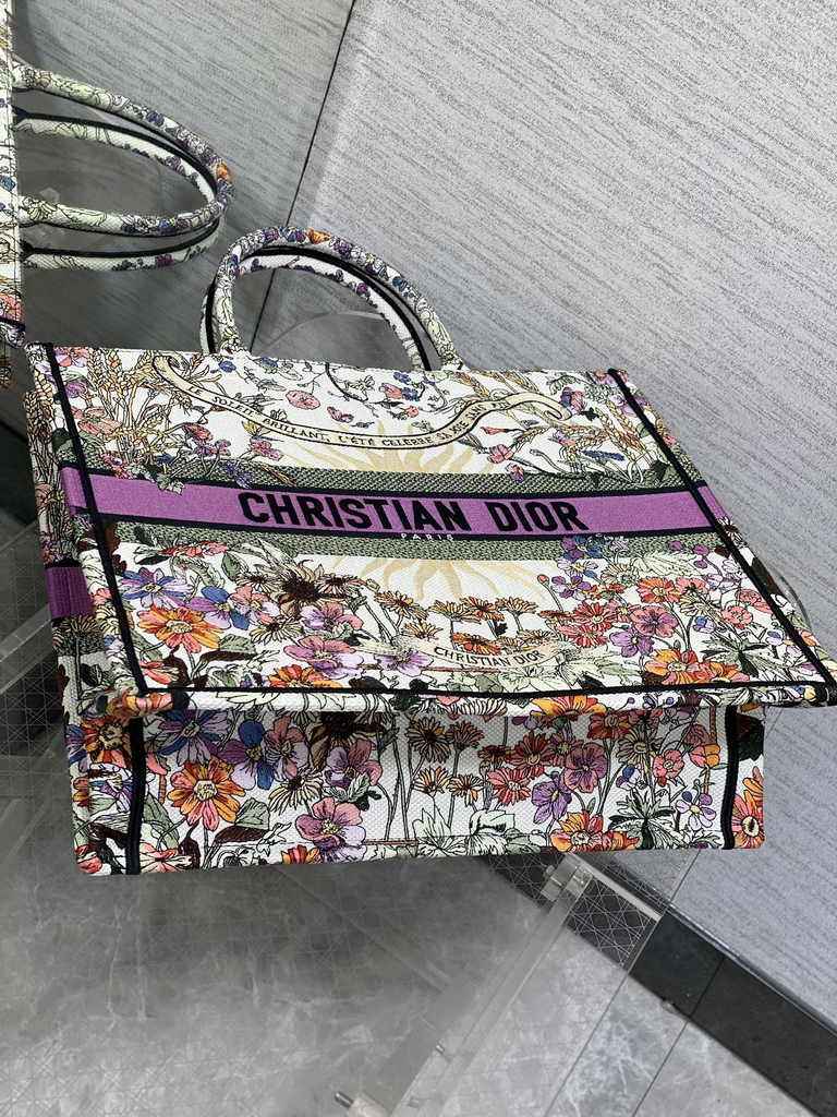 Large Dior Book Tote M1286 Purple Multicolor Dior 4 Saisons Automne Soleil Embroidery