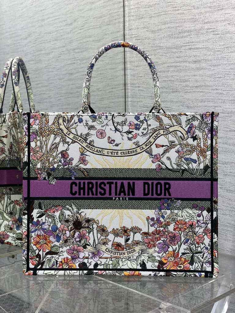 Large Dior Book Tote M1286 Purple Multicolor Dior 4 Saisons Automne Soleil Embroidery
