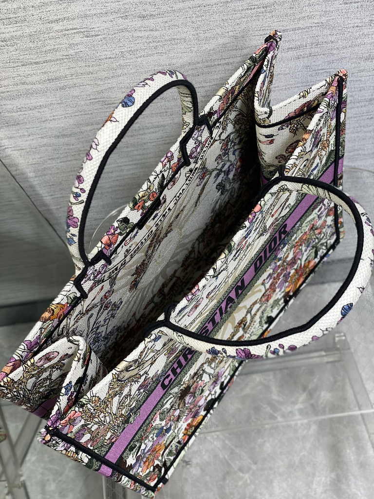Large Dior Book Tote M1286 Purple Multicolor Dior 4 Saisons Automne Soleil Embroidery