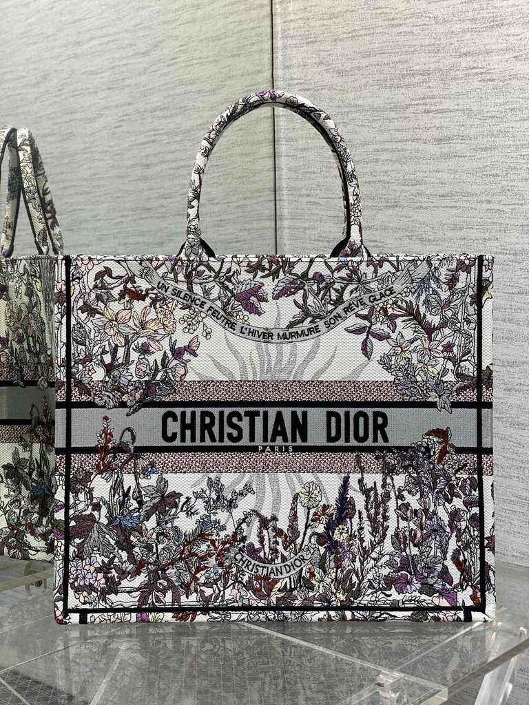 Large Dior Book Tote M1286 Gray Multicolor Dior 4 Saisons Automne Soleil Embroidery