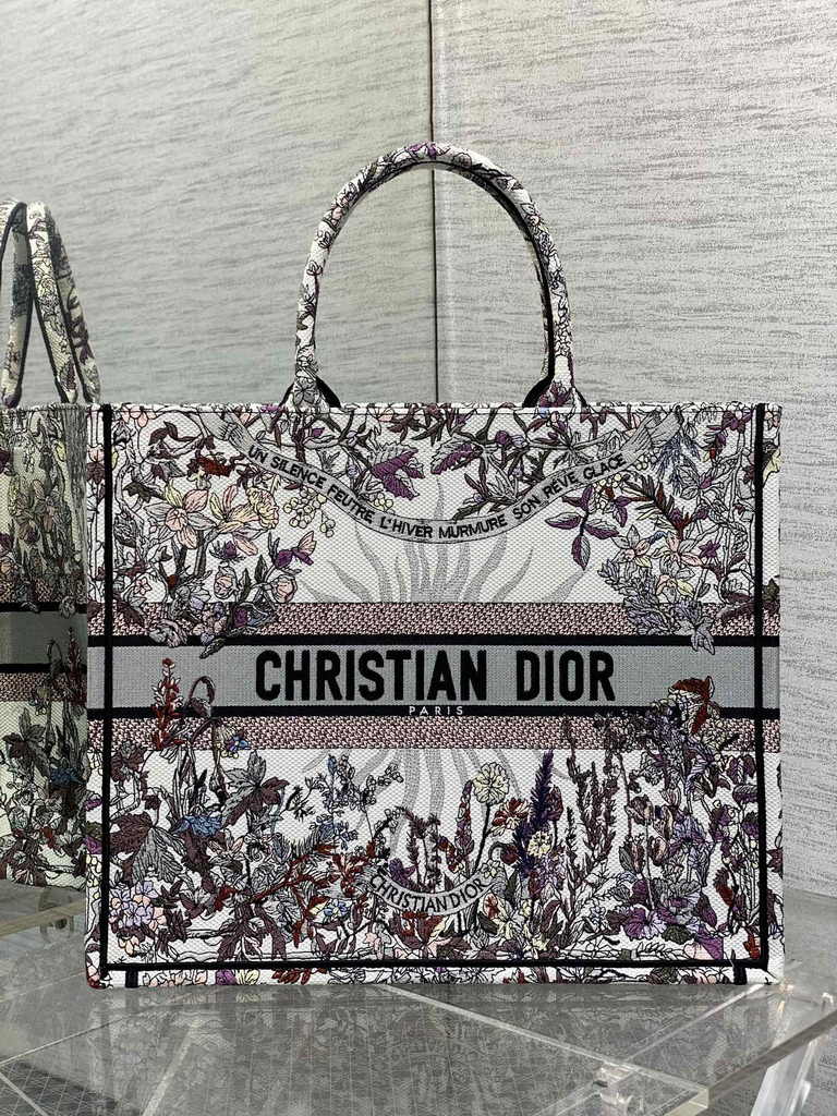Large Dior Book Tote M1286 Gray Multicolor Dior 4 Saisons Automne Soleil Embroidery