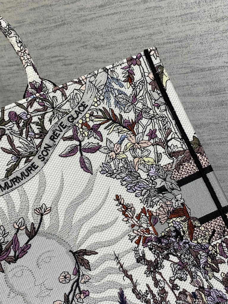 Large Dior Book Tote M1286 Gray Multicolor Dior 4 Saisons Automne Soleil Embroidery