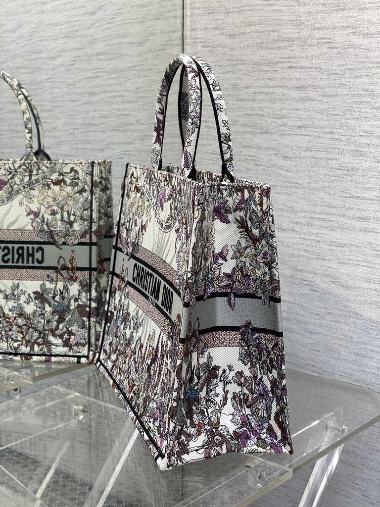 Large Dior Book Tote M1286 Gray Multicolor Dior 4 Saisons Automne Soleil Embroidery