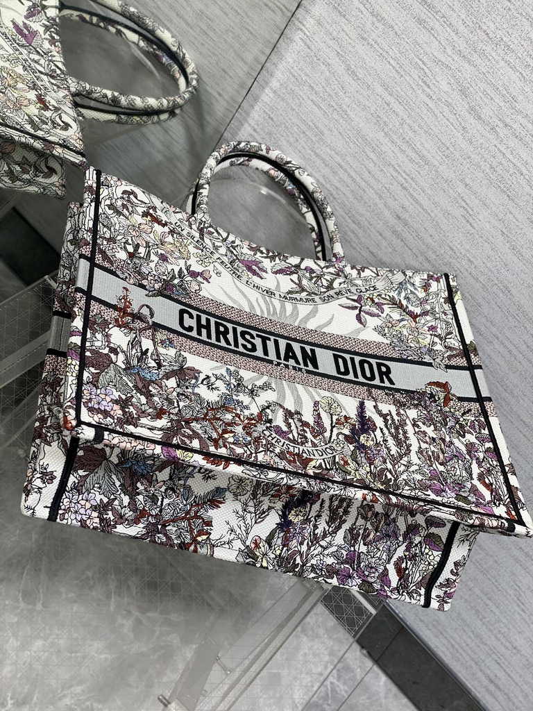 Large Dior Book Tote M1286 Gray Multicolor Dior 4 Saisons Automne Soleil Embroidery