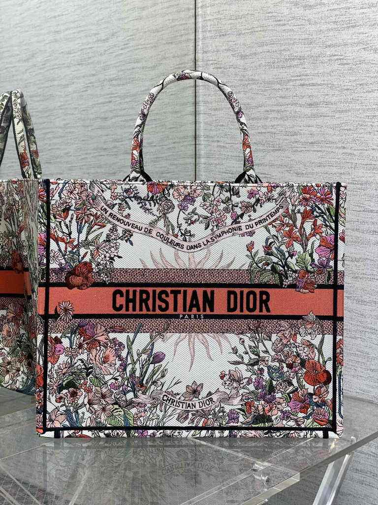 Large Dior Book Tote M1286 Orange Multicolor Dior 4 Saisons Automne Soleil Embroidery