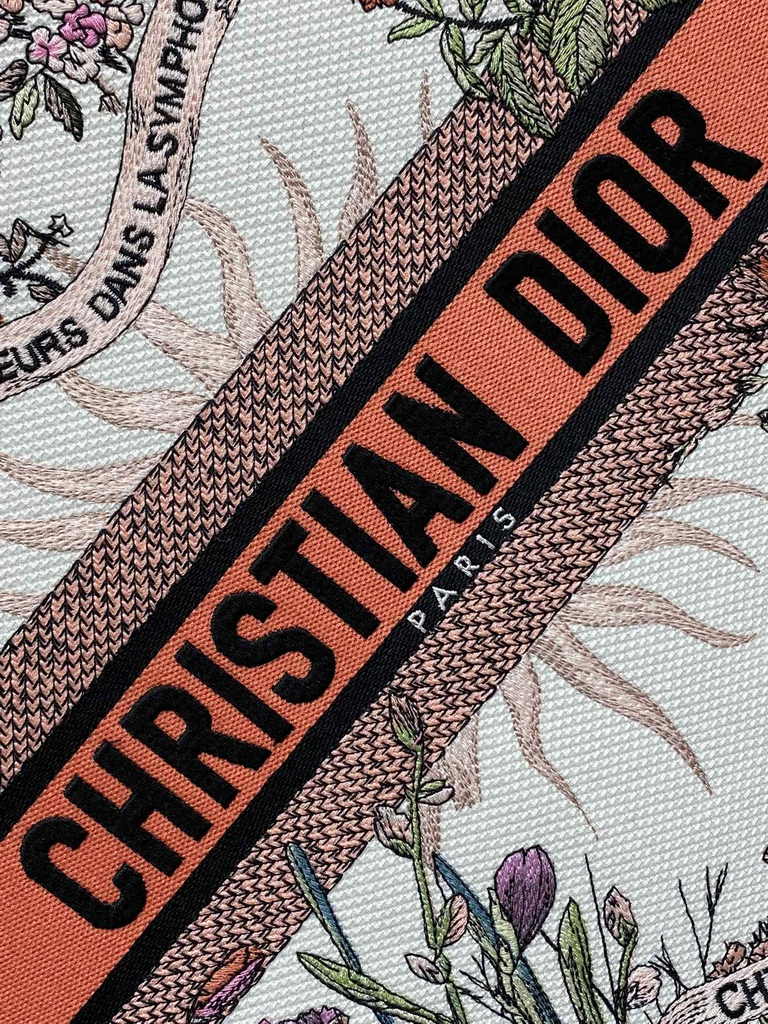 Large Dior Book Tote M1286 Orange Multicolor Dior 4 Saisons Automne Soleil Embroidery