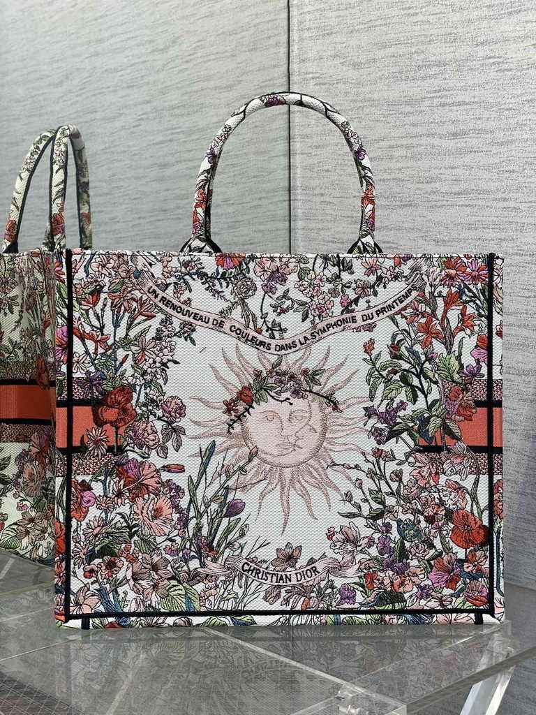 Large Dior Book Tote M1286 Orange Multicolor Dior 4 Saisons Automne Soleil Embroidery