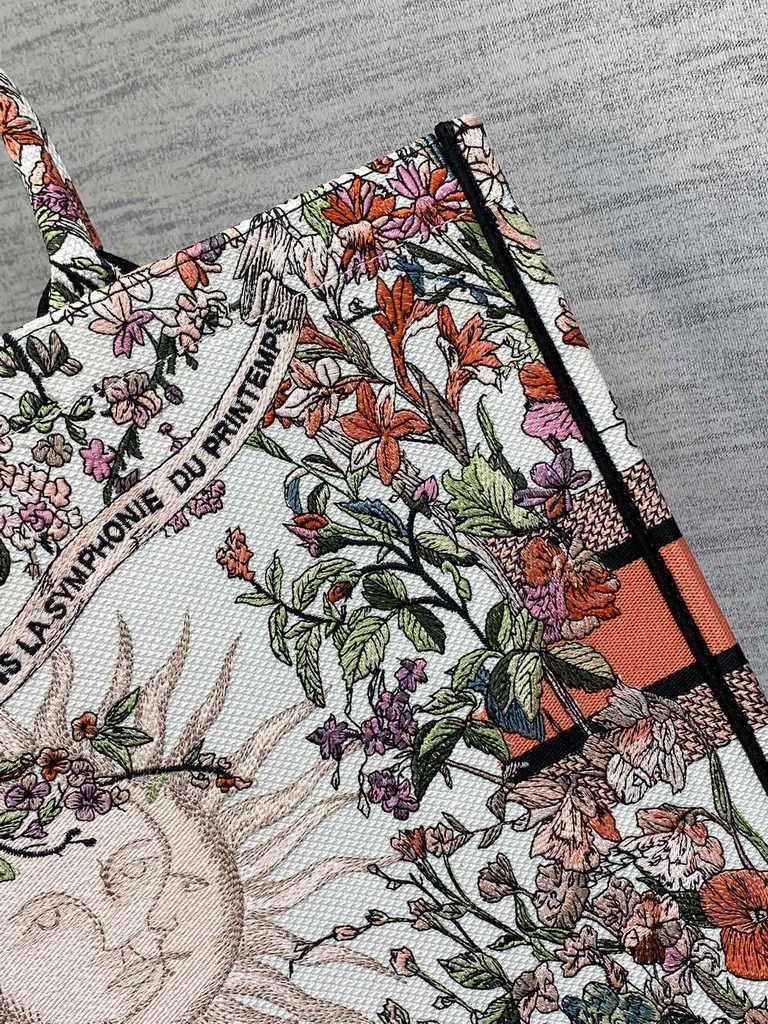 Large Dior Book Tote M1286 Orange Multicolor Dior 4 Saisons Automne Soleil Embroidery