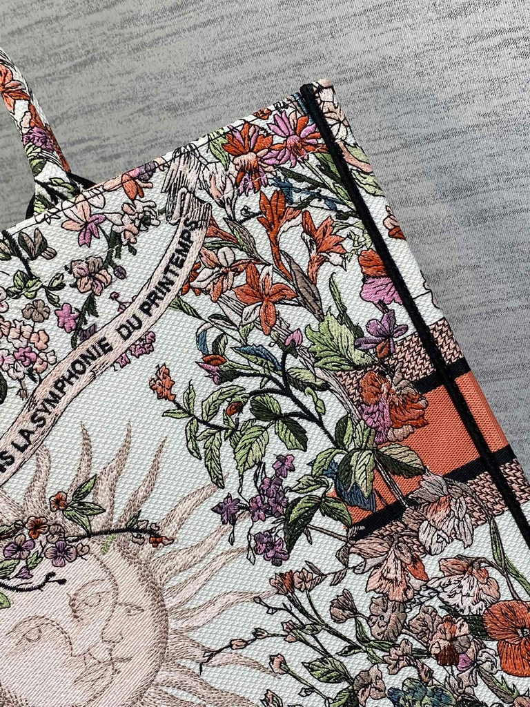 Large Dior Book Tote M1286 Orange Multicolor Dior 4 Saisons Automne Soleil Embroidery