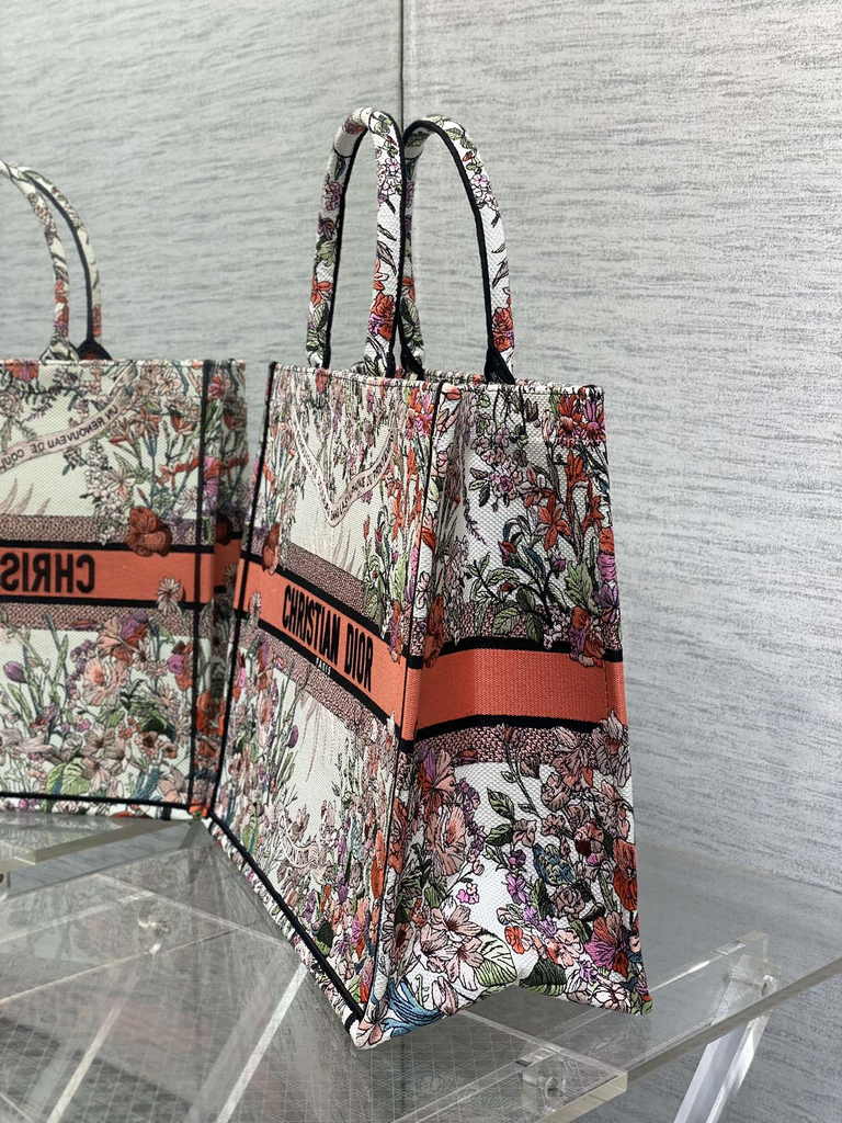 Large Dior Book Tote M1286 Orange Multicolor Dior 4 Saisons Automne Soleil Embroidery