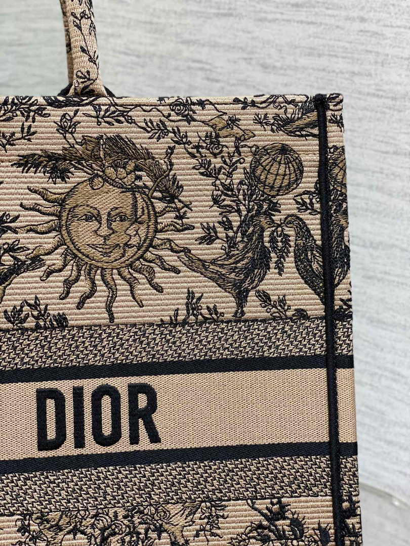 Large Dior Book Tote M1286 Beige and Black Toile de Jouy Soleil Embroidery