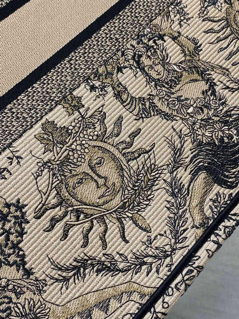 Large Dior Book Tote M1286 Beige and Black Toile de Jouy Soleil Embroidery