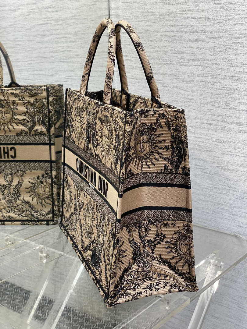 Large Dior Book Tote M1286 Beige and Black Toile de Jouy Soleil Embroidery