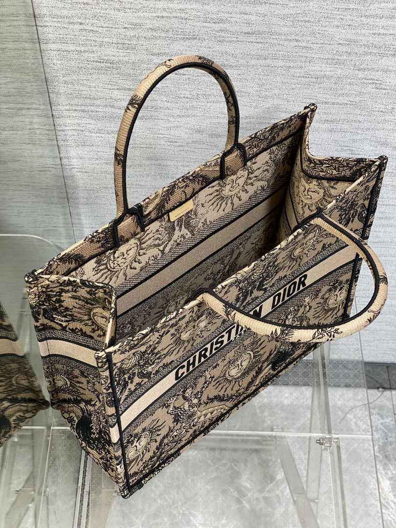 Large Dior Book Tote M1286 Beige and Black Toile de Jouy Soleil Embroidery