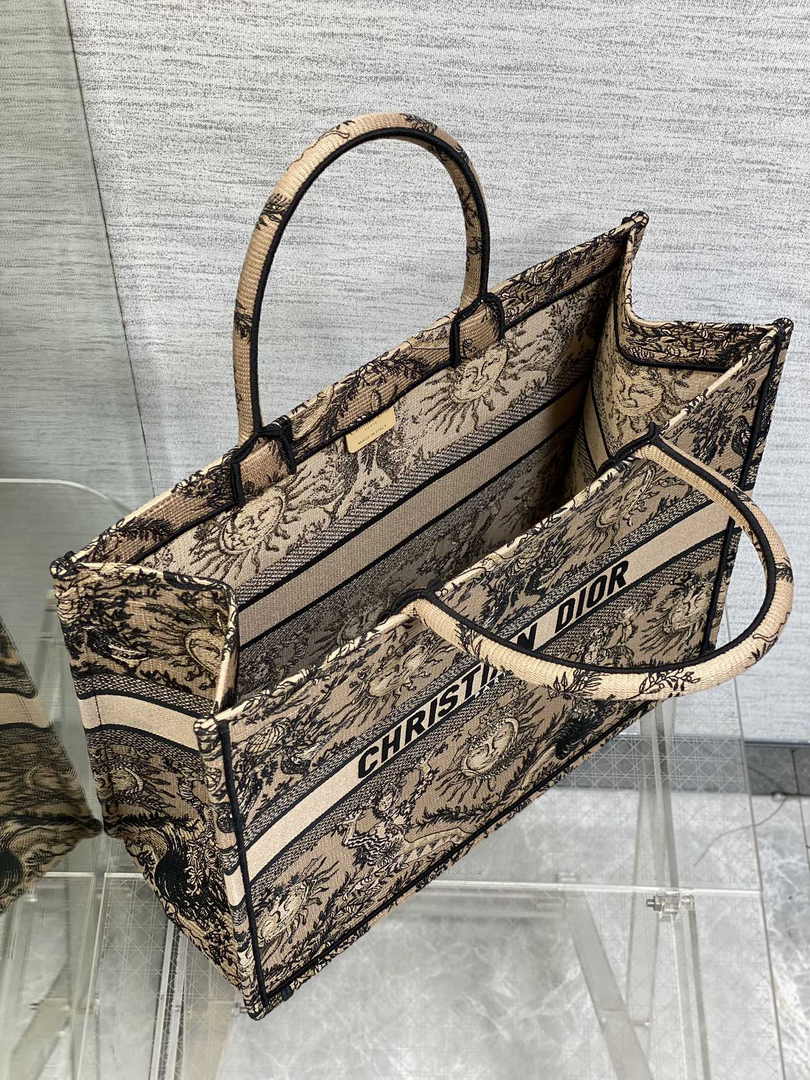 Large Dior Book Tote M1286 Beige and Black Toile de Jouy Soleil Embroidery