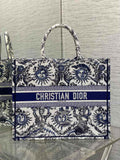 Large Dior Book Tote M1286 White and Navy Blue Toile de Jouy Soleil Embroidery