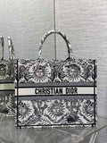 Large Dior Book Tote M1286 White and Black Toile de Jouy Soleil Embroidery