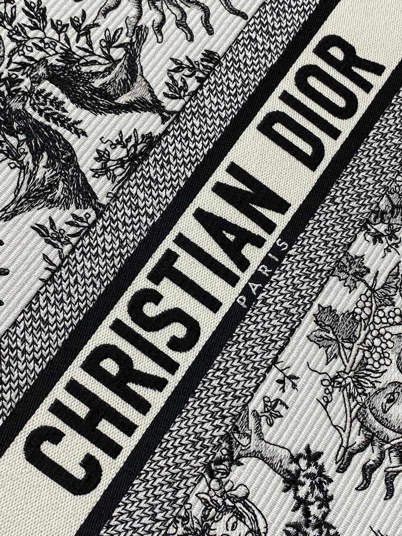 Large Dior Book Tote M1286 White and Black Toile de Jouy Soleil Embroidery
