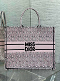 Large Dior Book Tote M1286 White and Pale Pink Miss Dior Allover Embroidery