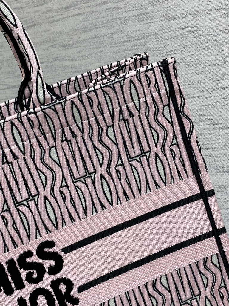 Large Dior Book Tote M1286 White and Pale Pink Miss Dior Allover Embroidery