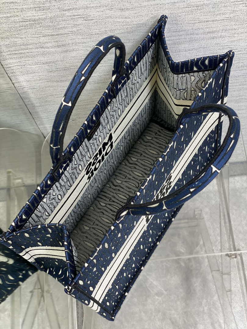 Large Dior Book Tote M1286 Blue and White Miss Dior Allover Embroidery