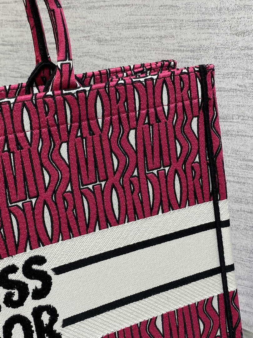 Large Dior Book Tote M1286 Pink and White Miss Dior Allover Embroidery