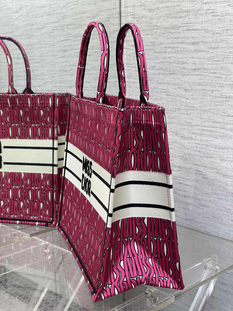 Large Dior Book Tote M1286 Pink and White Miss Dior Allover Embroidery