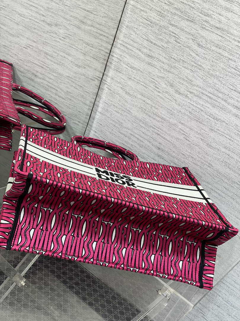 Large Dior Book Tote M1286 Pink and White Miss Dior Allover Embroidery