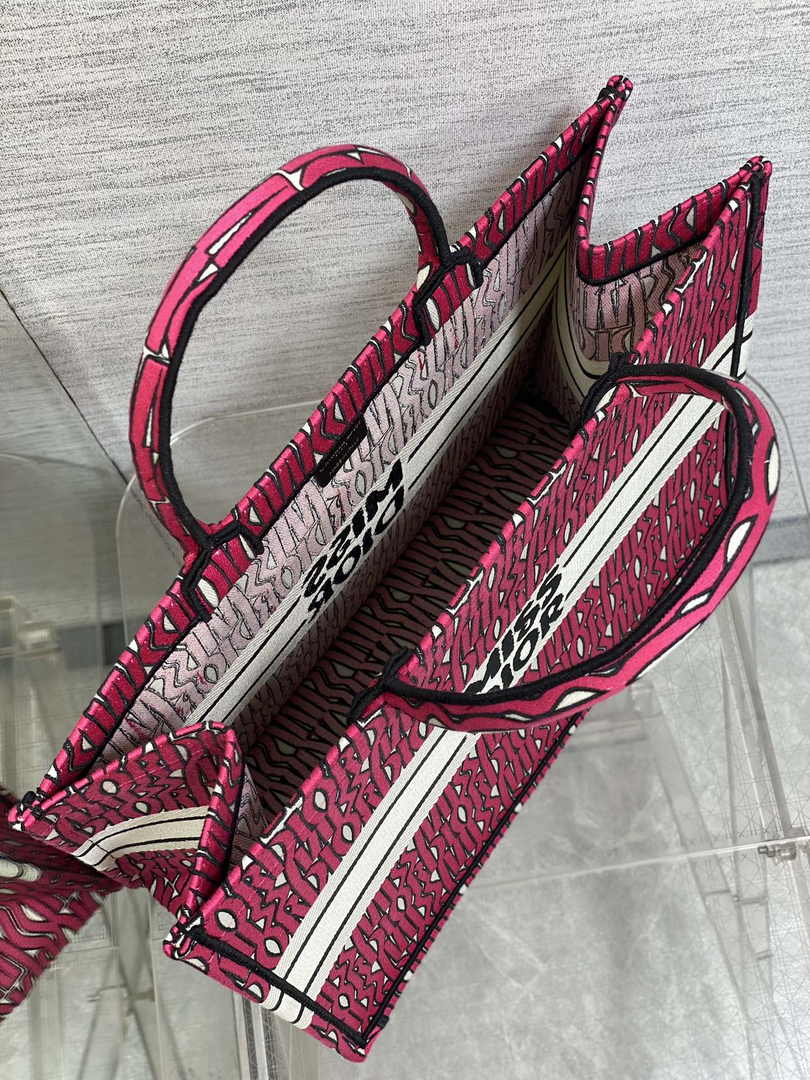 Large Dior Book Tote M1286 Pink and White Miss Dior Allover Embroidery