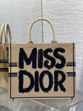 Large Dior Book Tote M1286 Beige and Black Miss Dior Graffiti Embroidery