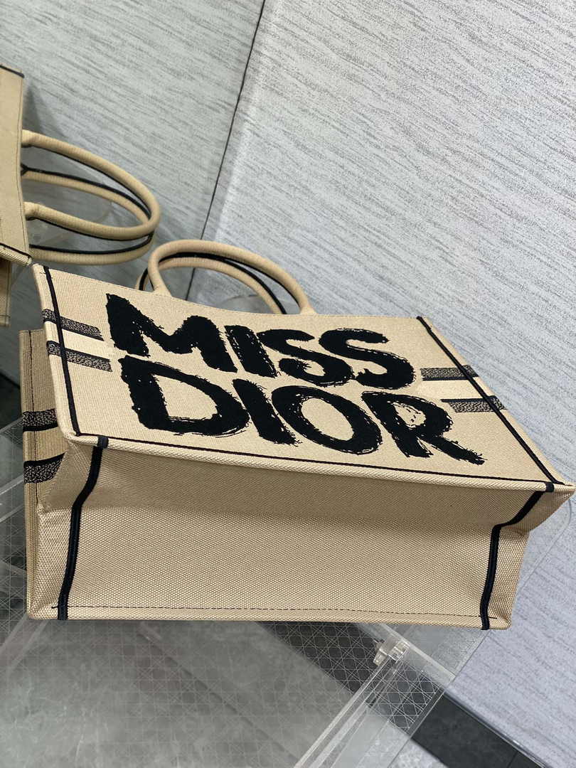 Large Dior Book Tote M1286 Beige and Black Miss Dior Graffiti Embroidery