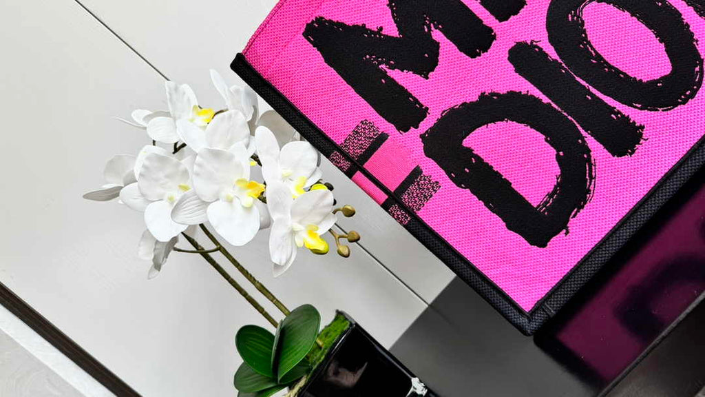 Large Dior Book Tote M1286 Two-Tone Fuchsia and Purple Miss Dior Graffiti Embroidery