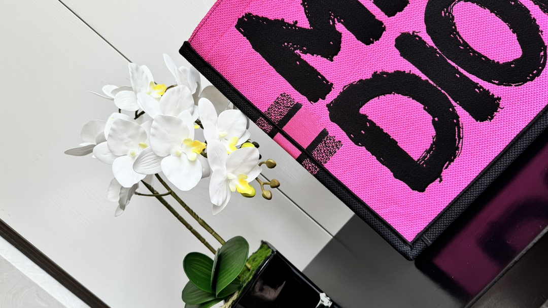 Large Dior Book Tote M1286 Two-Tone Fuchsia and Purple Miss Dior Graffiti Embroidery