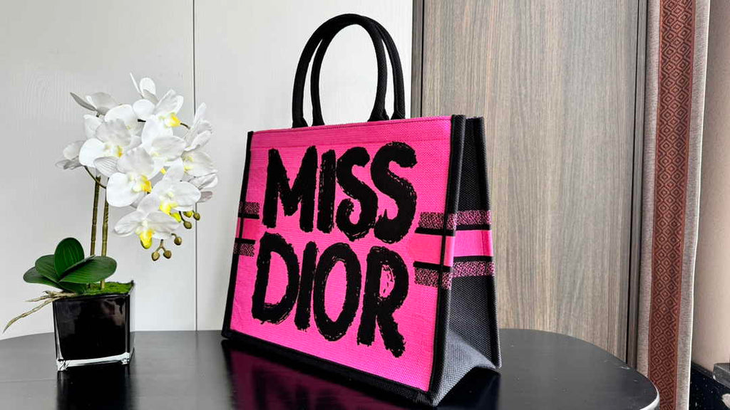 Large Dior Book Tote M1286 Two-Tone Fuchsia and Purple Miss Dior Graffiti Embroidery