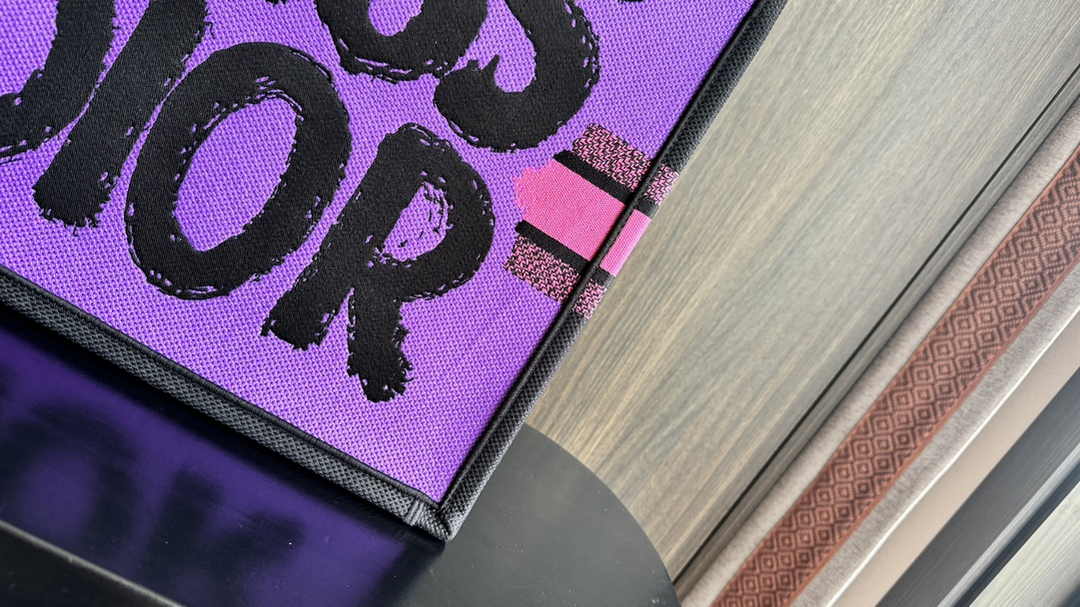 Large Dior Book Tote M1286 Two-Tone Fuchsia and Purple Miss Dior Graffiti Embroidery