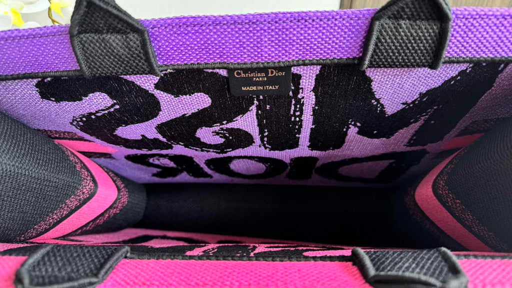 Large Dior Book Tote M1286 Two-Tone Fuchsia and Purple Miss Dior Graffiti Embroidery