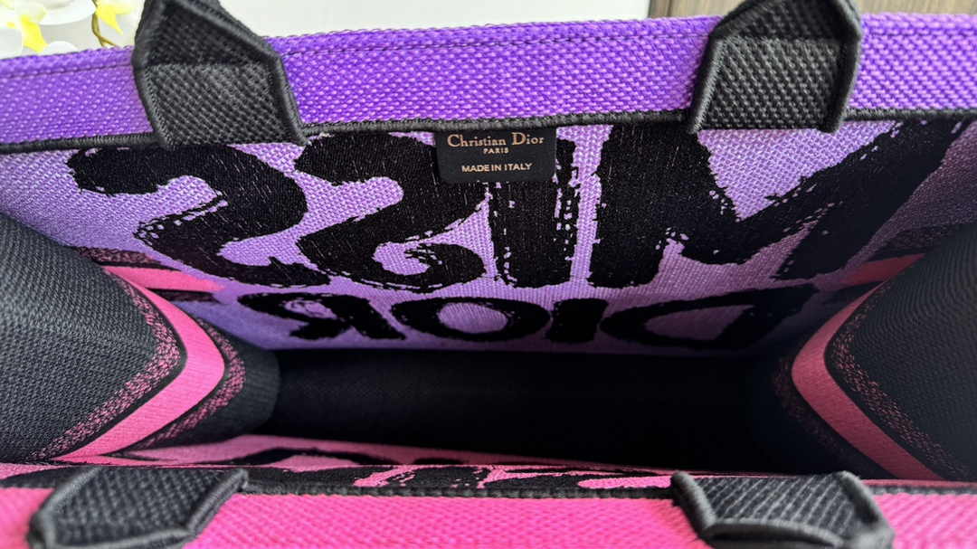 Large Dior Book Tote M1286 Two-Tone Fuchsia and Purple Miss Dior Graffiti Embroidery