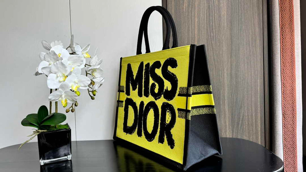 Large Dior Book Tote M1286 Two-Tone Green and Blue Miss Dior Graffiti Embroidery
