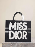 Large Dior Book Tote M1286 Black and White Miss Dior Graffiti Embroidery
