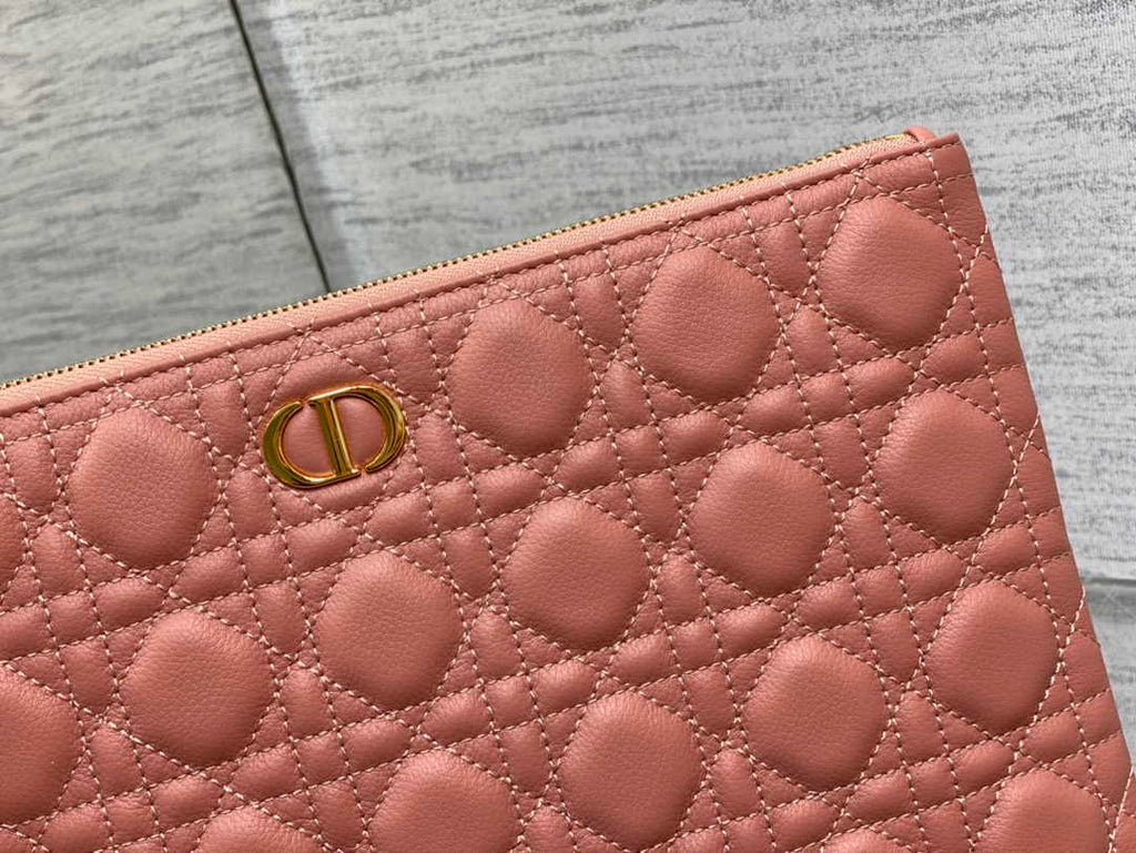 Large Dior Caro Daily Pouch S5086 Pink Supple Cannage Calfskin - Default Title - View 5