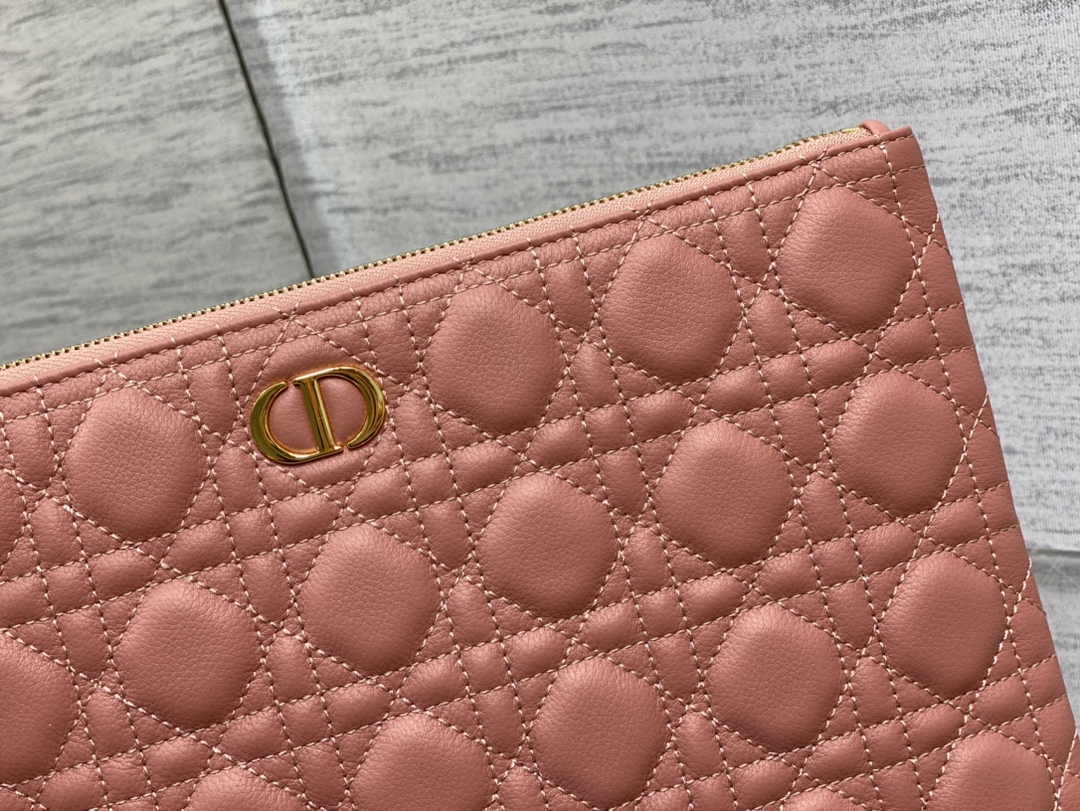 Large Dior Caro Daily Pouch S5086 Pink Supple Cannage Calfskin - Default Title - View 5
