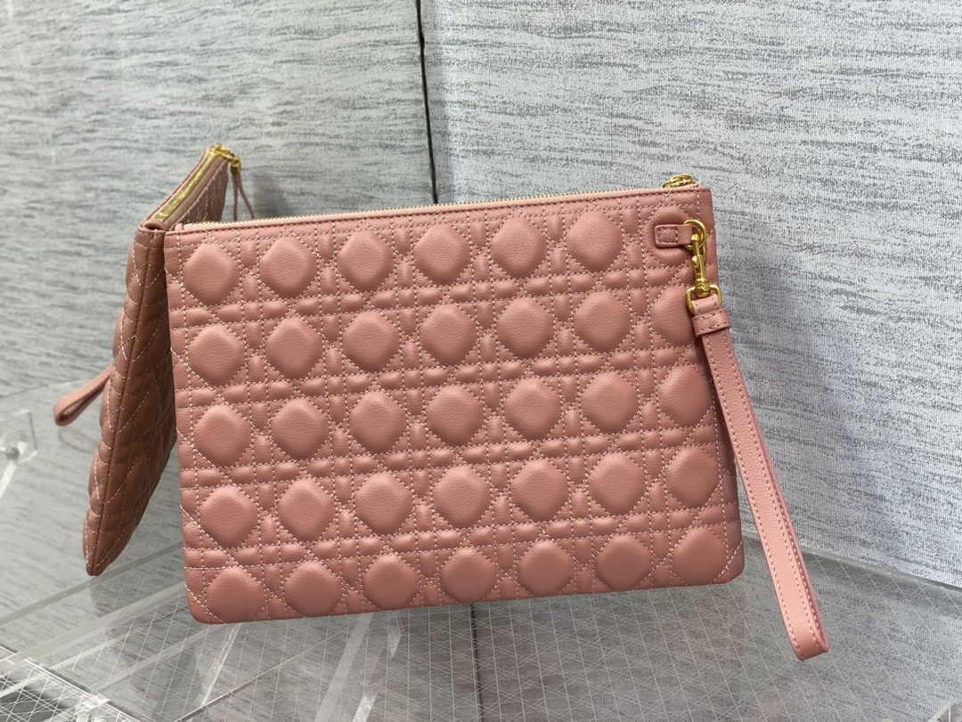 Large Dior Caro Daily Pouch S5086 Pink Supple Cannage Calfskin - Default Title - View 2
